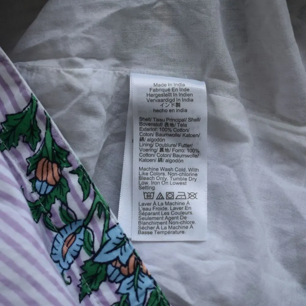 J.Crew Factory Tiered Midi Shirt Dress 00 Purple White Striped Green Block Print